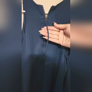 Blue, lightweight tank dress with back zipper and pockets, size medium